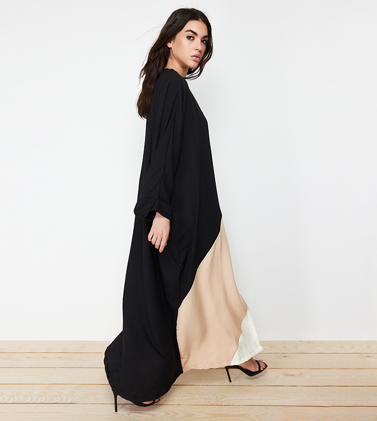 Color Block Woven Abaya
