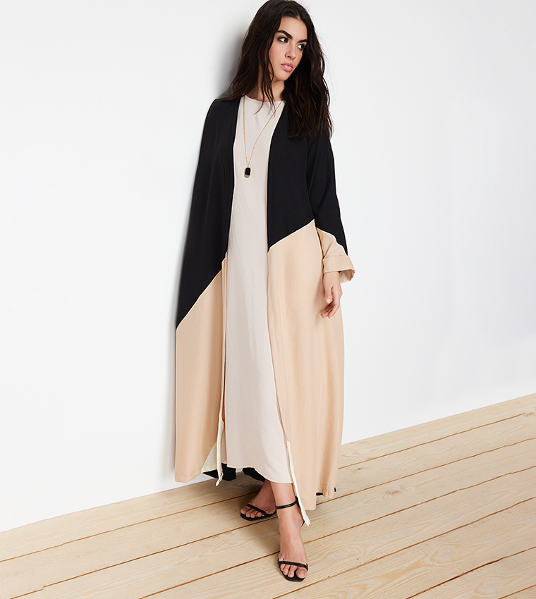 Color Block Woven Abaya
