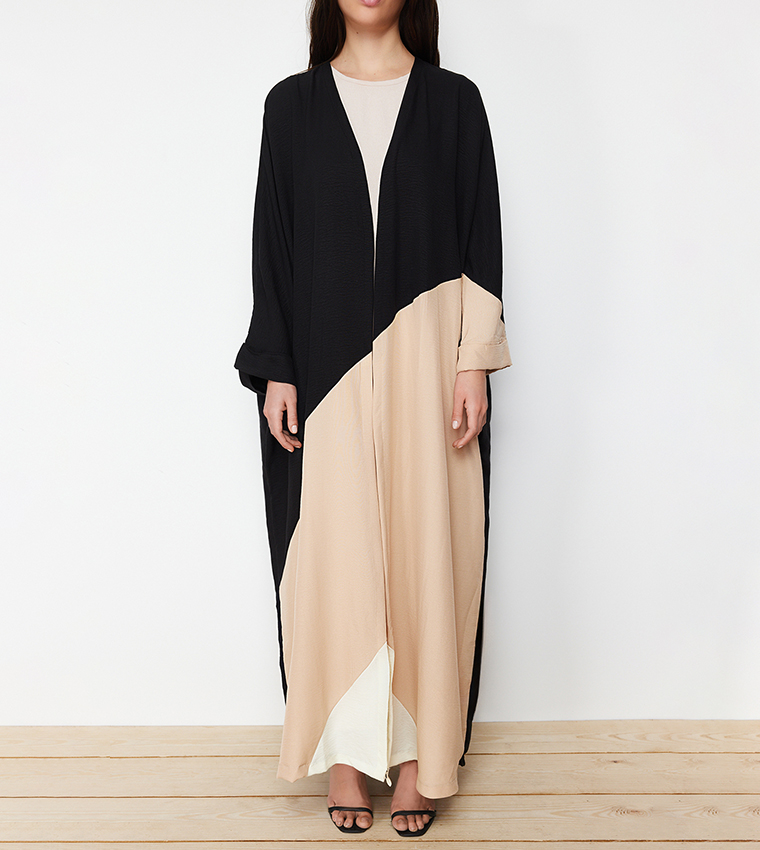 Color Block Woven Abaya
