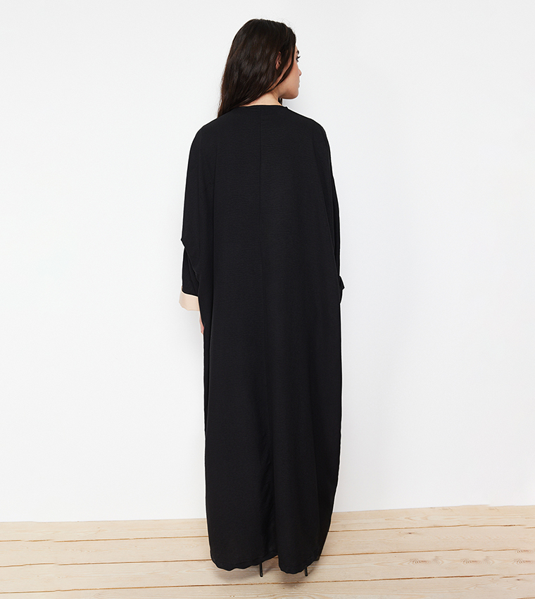 Color Block Woven Abaya