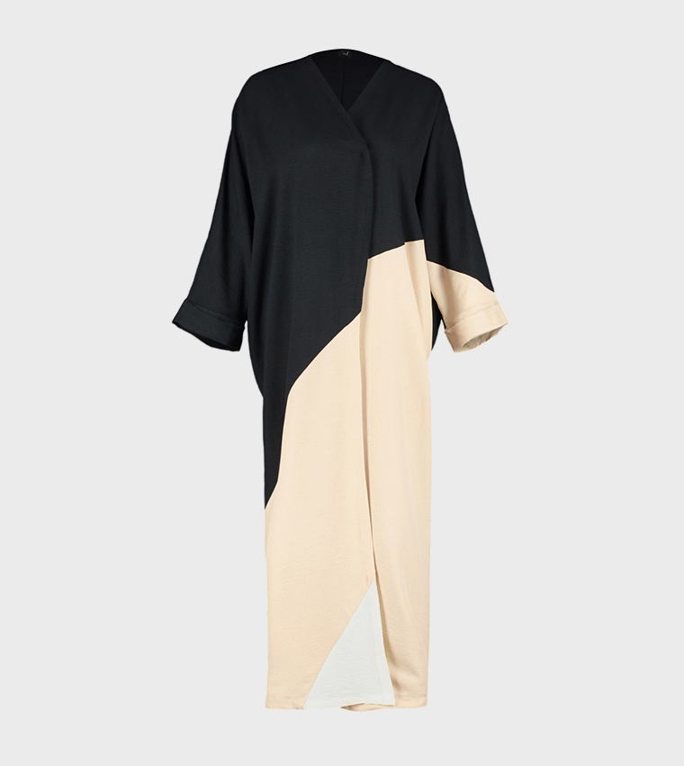 Color Block Woven Abaya