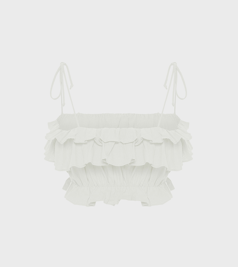 Layed Ruffed Crop Top Buy Trendyol Layered Ruffle Detail Crop Top In Beige | 6thStreet UAE