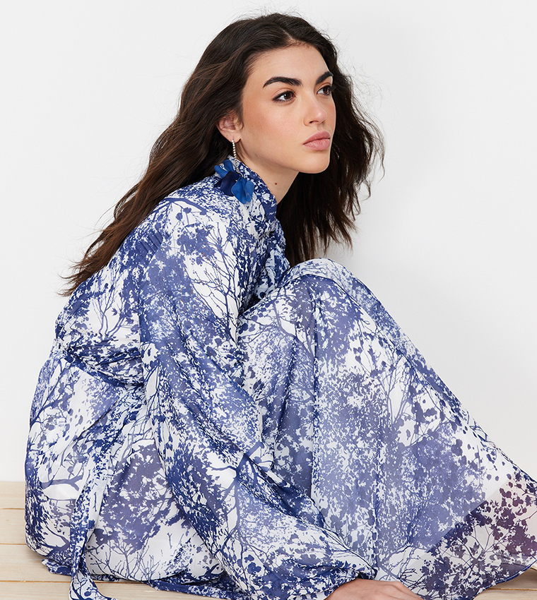 Printed Belted Evening Dress