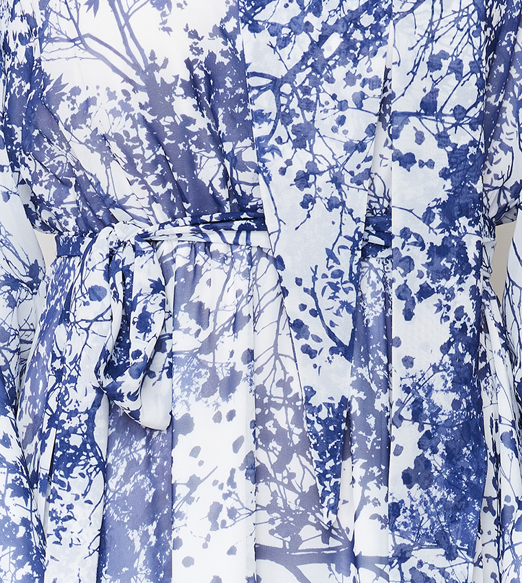 Printed Belted Evening Dress