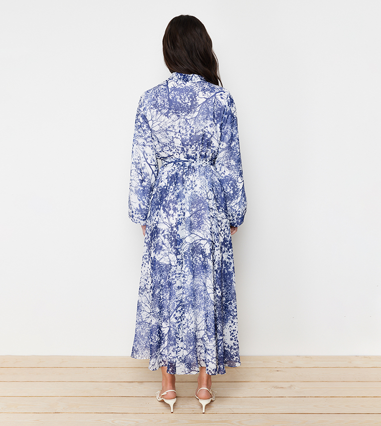 Printed Belted Evening Dress