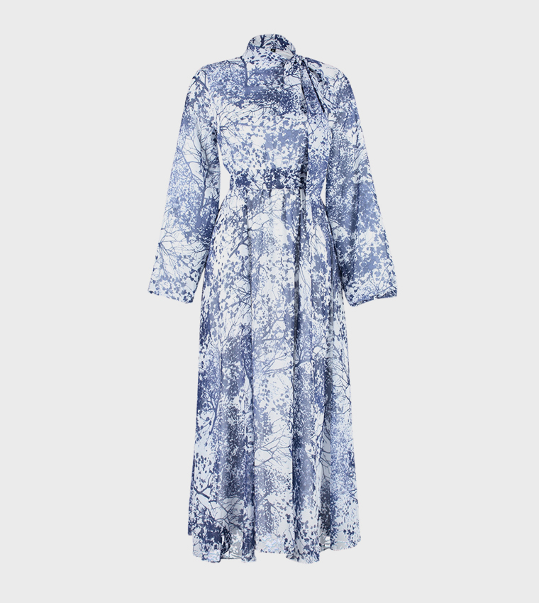 Printed Belted Evening Dress