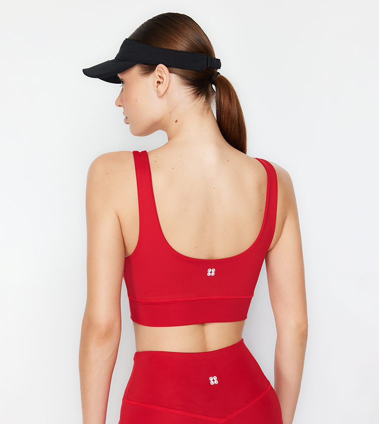 Buy Trendyol Solid Knitted Sports Bra In Red