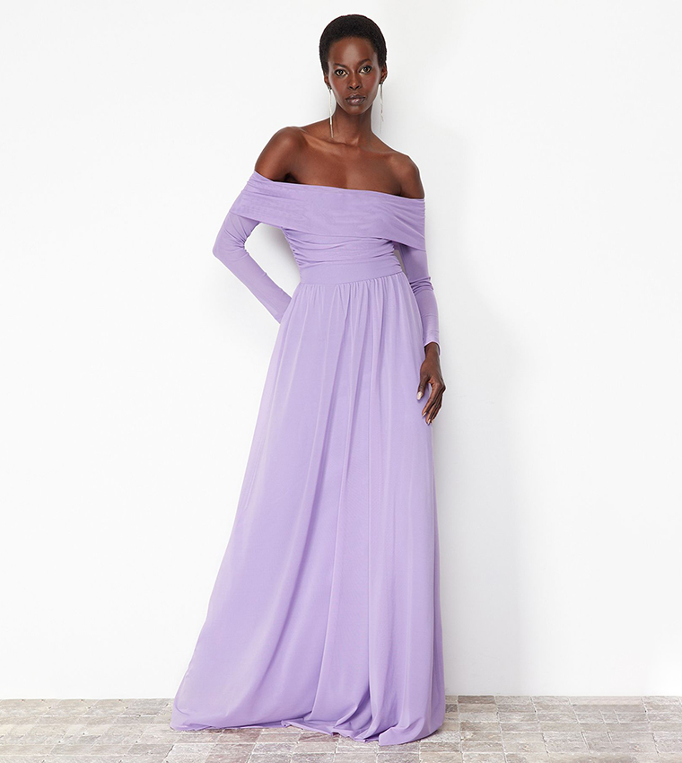 Buy Trendyol Off Shoulder Tulle Maxi Dress In Lilac 6thStreet Bahrain