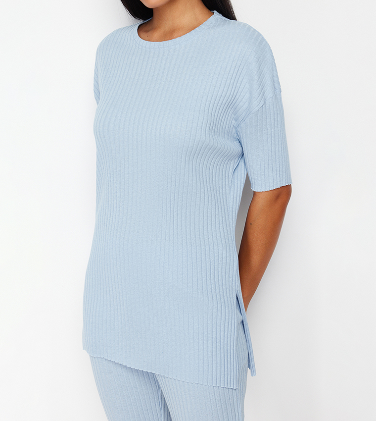 Solid Knitted Pyjama Set