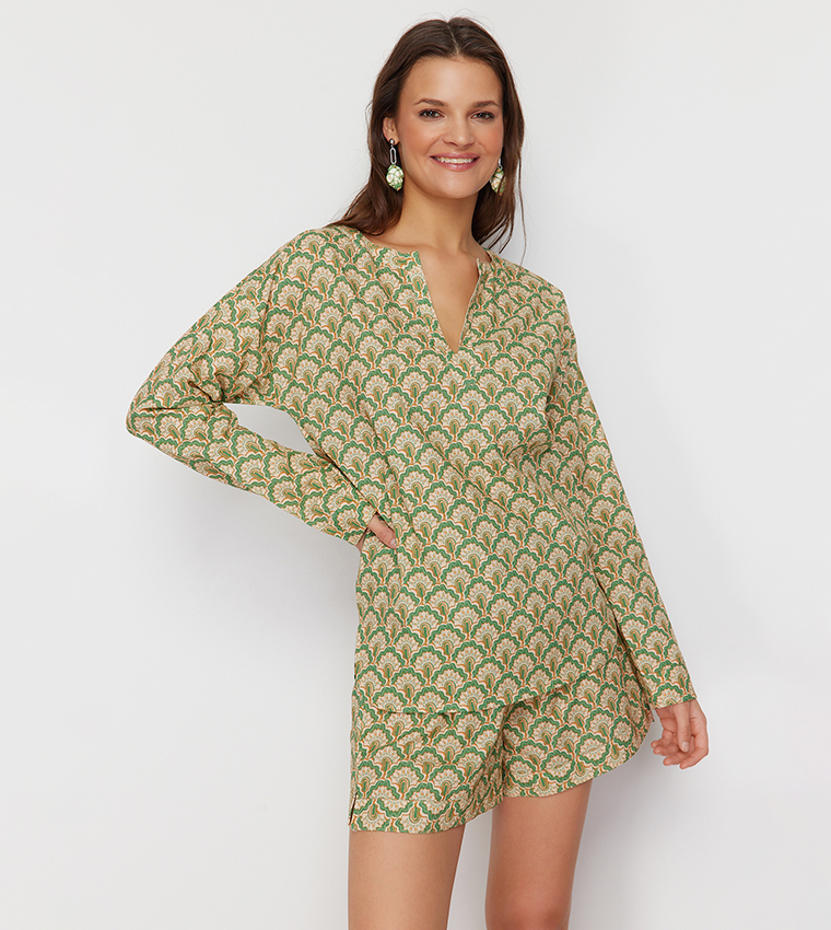 Ethnic Print Top and Shorts Set