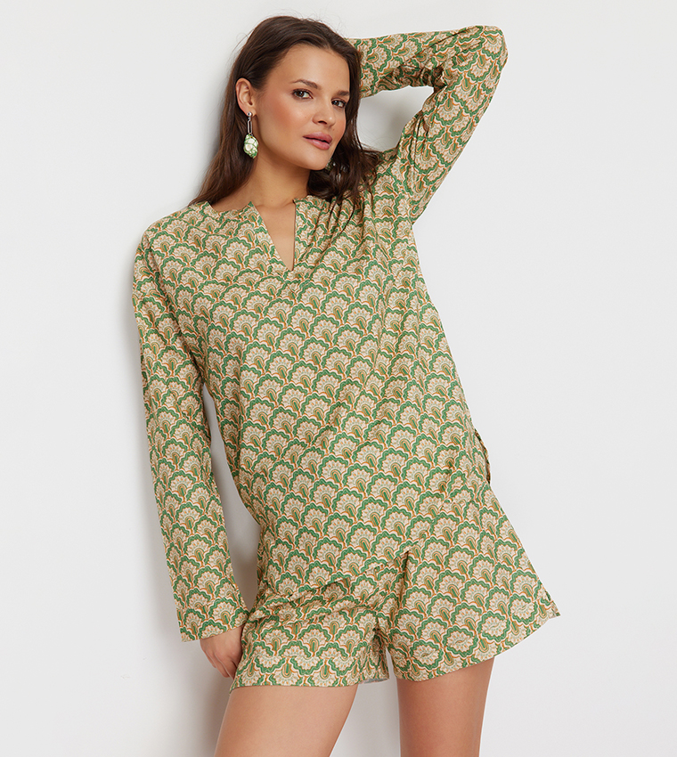 Ethnic Print Top and Shorts Set