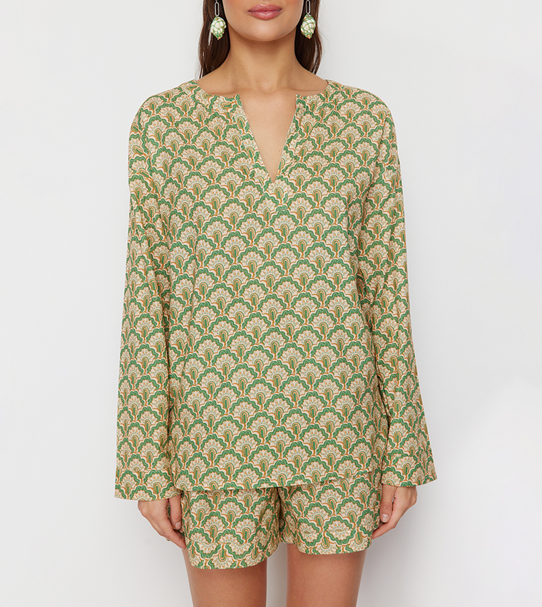 Ethnic Print Top and Shorts Set