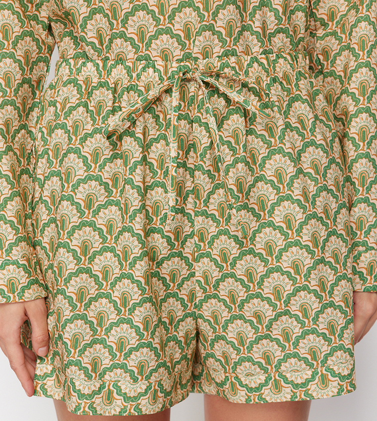 Ethnic Print Top and Shorts Set