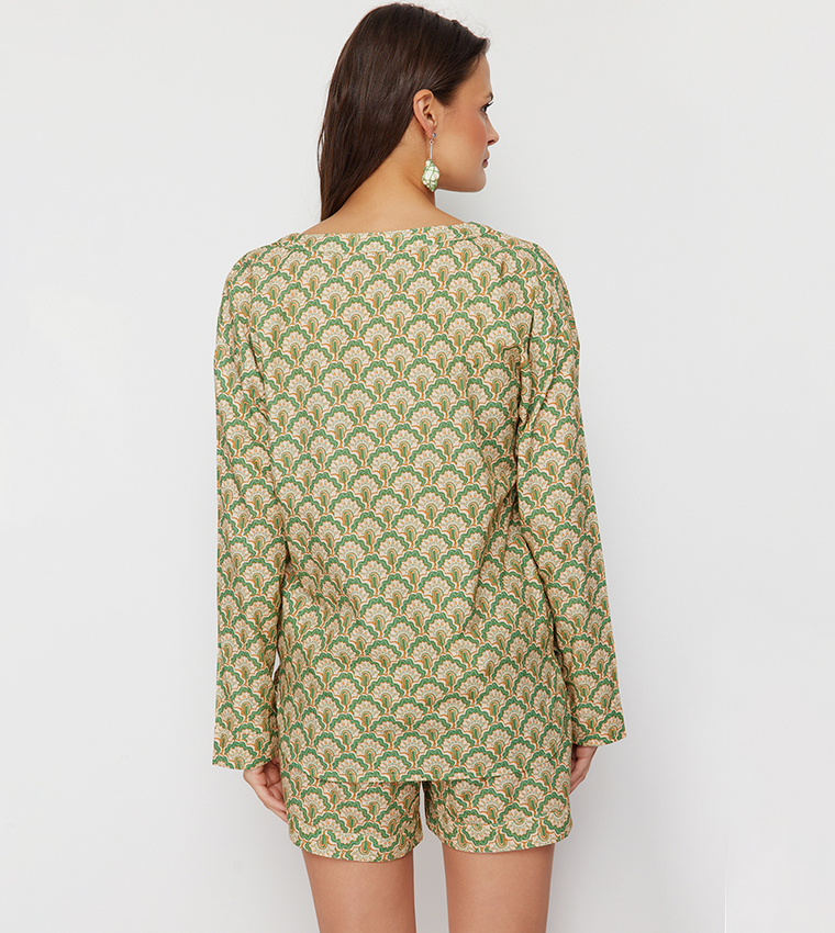 Ethnic Print Top and Shorts Set