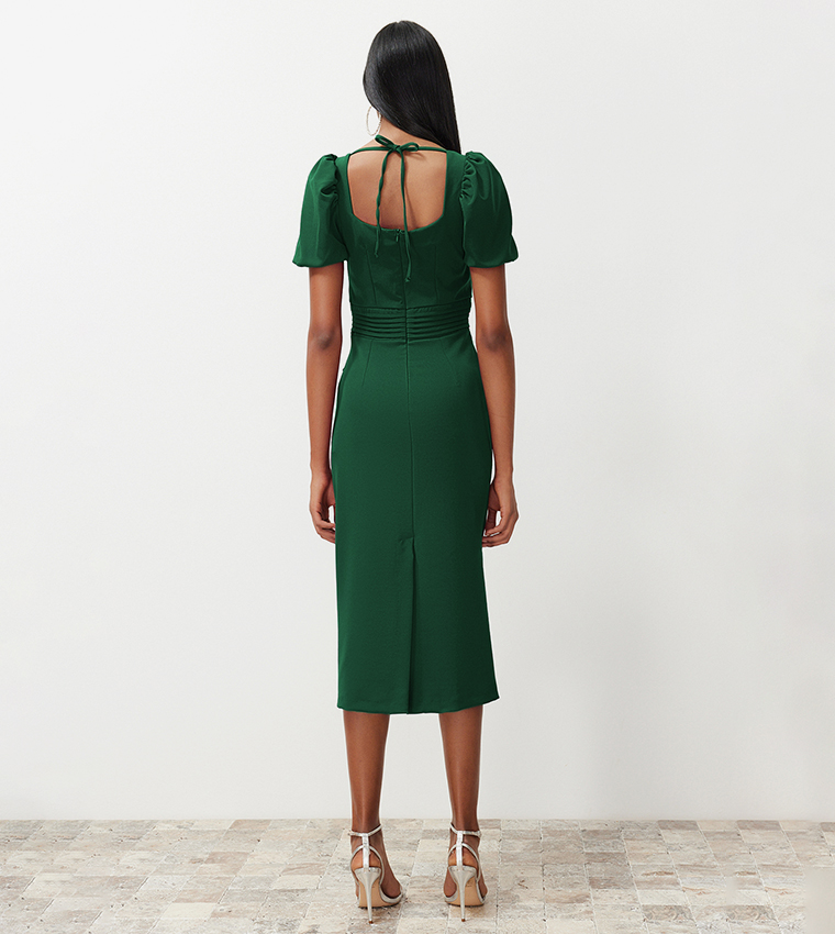 Buy Trendyol Solid Square Neck Midi Dress In Green | 6thStreet Qatar