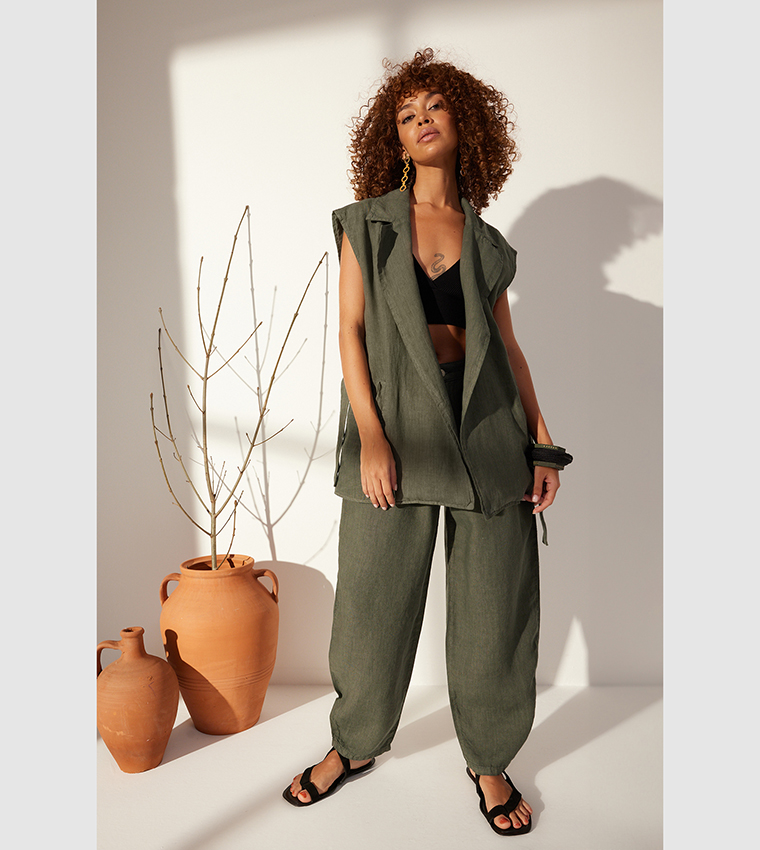 Linen Tie-Up Detail Waistcoat