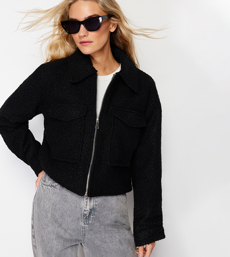 Buy Trendyol Long Sleeves Boucle Crop Thin Jacket In Black 6thStreet UAE