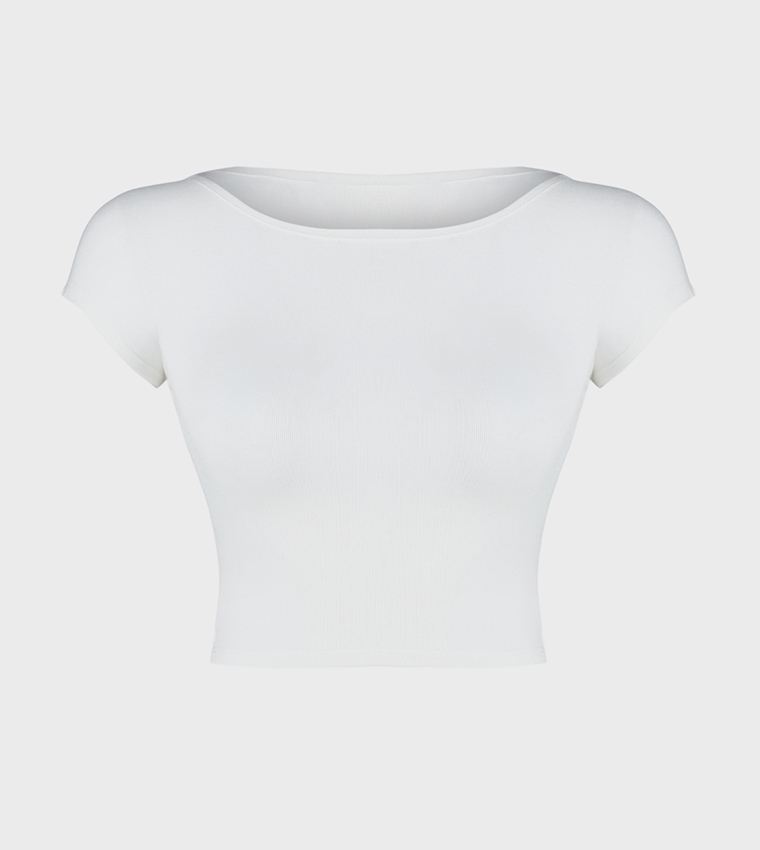 Solid Crew Neck Crop Top