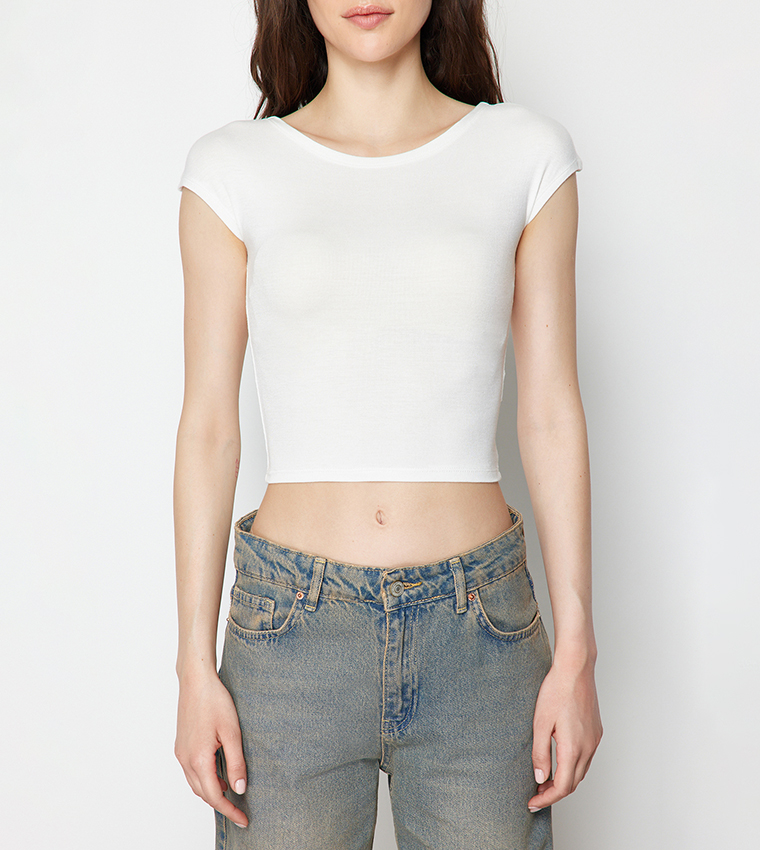 Solid Crew Neck Crop Top
