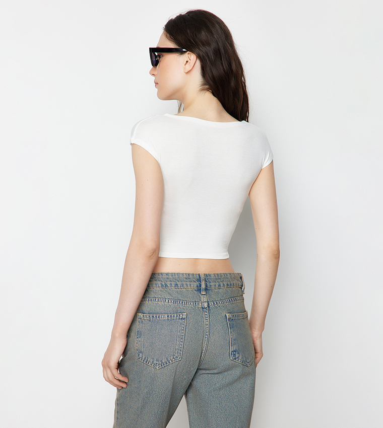 Solid Crew Neck Crop Top