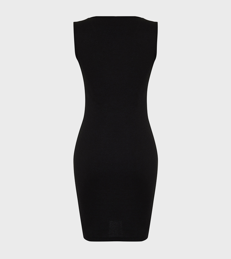 Trendyolmilla Bordo Vatkalı Drapeli Fitted/Vücuda Oturan Mini Esnek Örme Kalem E