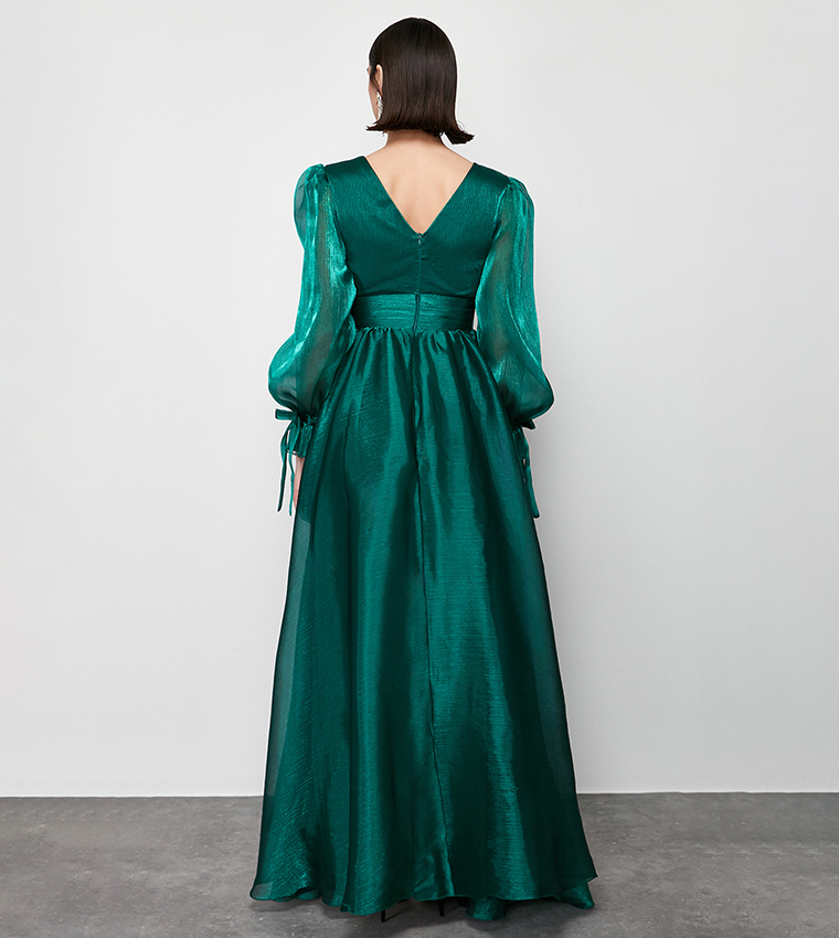 slim fit dress slacks Light Green Long Sleeves Gradient Tulle Party Dress, Green Floor Lengt –  Cutedressy main image 0
