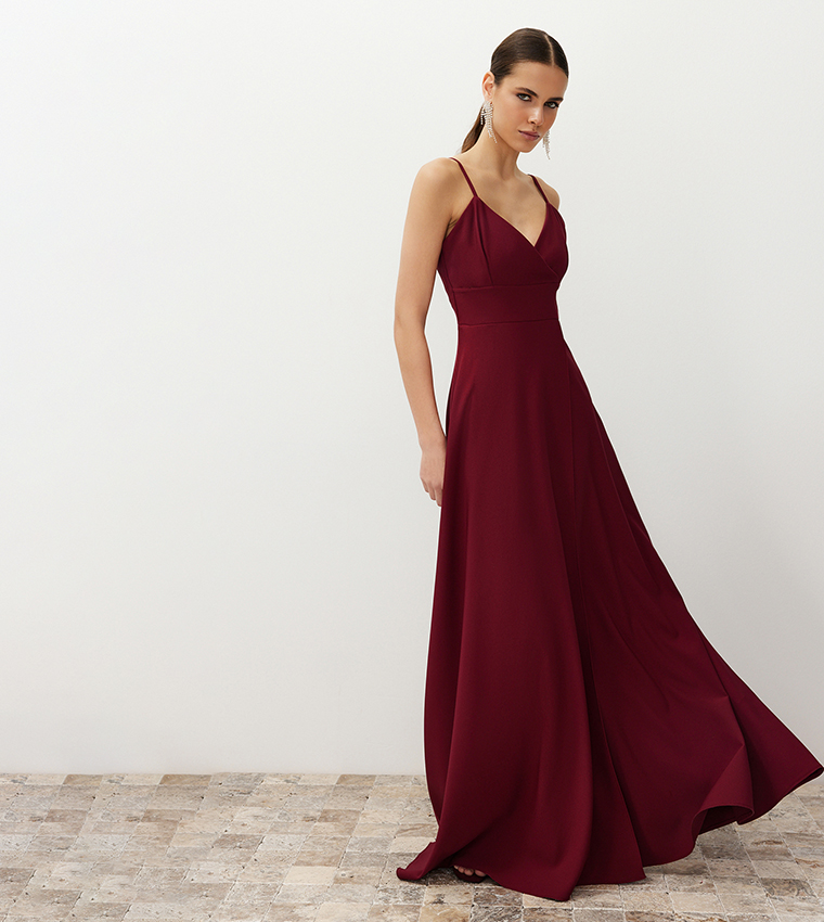 Solid Strappy Slit Maxi Dress