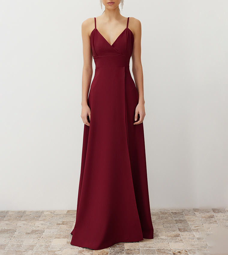 Solid Strappy Slit Maxi Dress