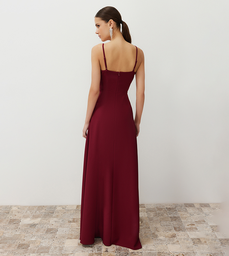 Solid Strappy Slit Maxi Dress