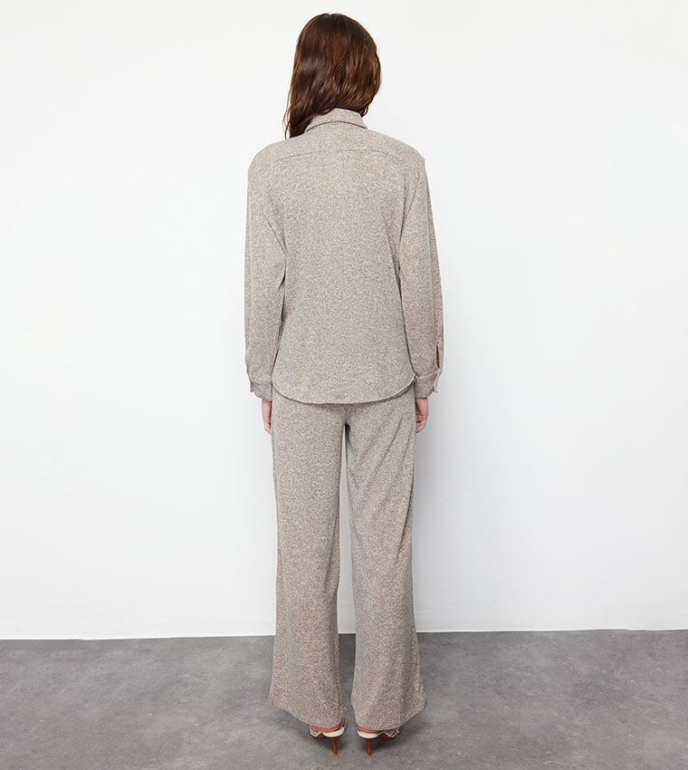 Textured Long Sleeves Top and Bottom Set