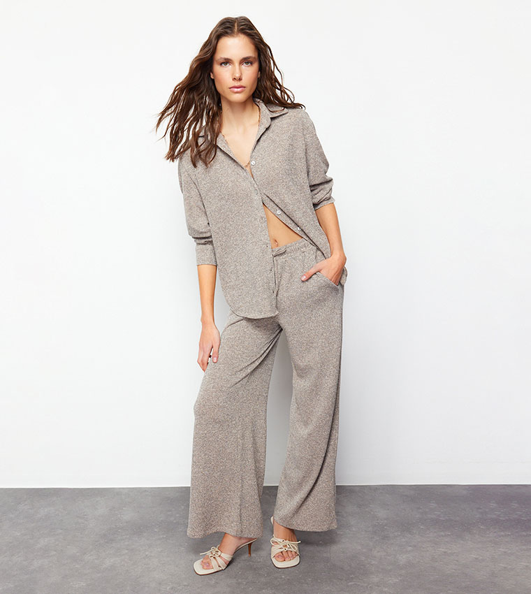 Textured Long Sleeves Top and Bottom Set