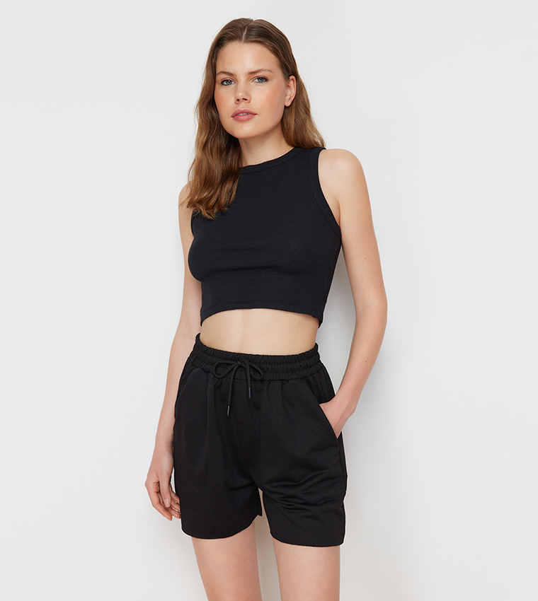 Ribbed Crop Top and Shorts Set