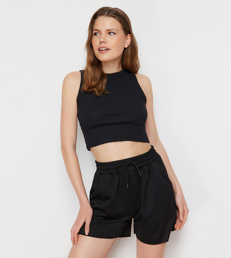 Ribbed Crop Top and Shorts Set