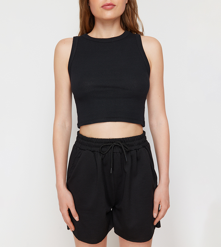 Ribbed Crop Top and Shorts Set