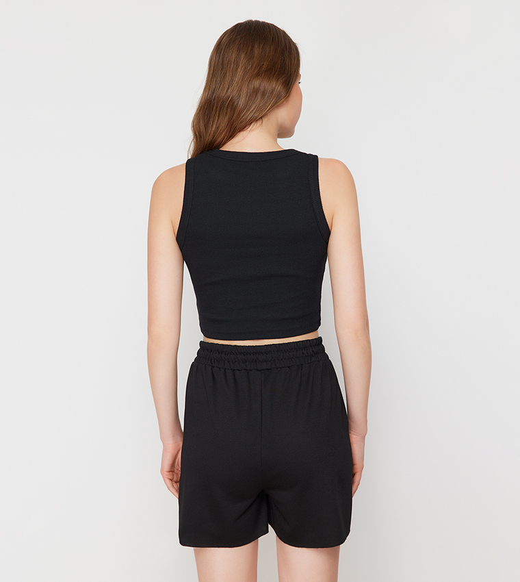 Ribbed Crop Top and Shorts Set