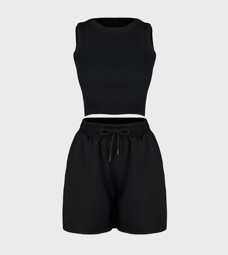 Ribbed Crop Top and Shorts Set