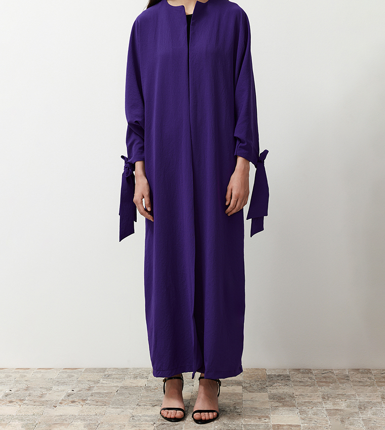 Tie Detail Aerobin Woven Abaya