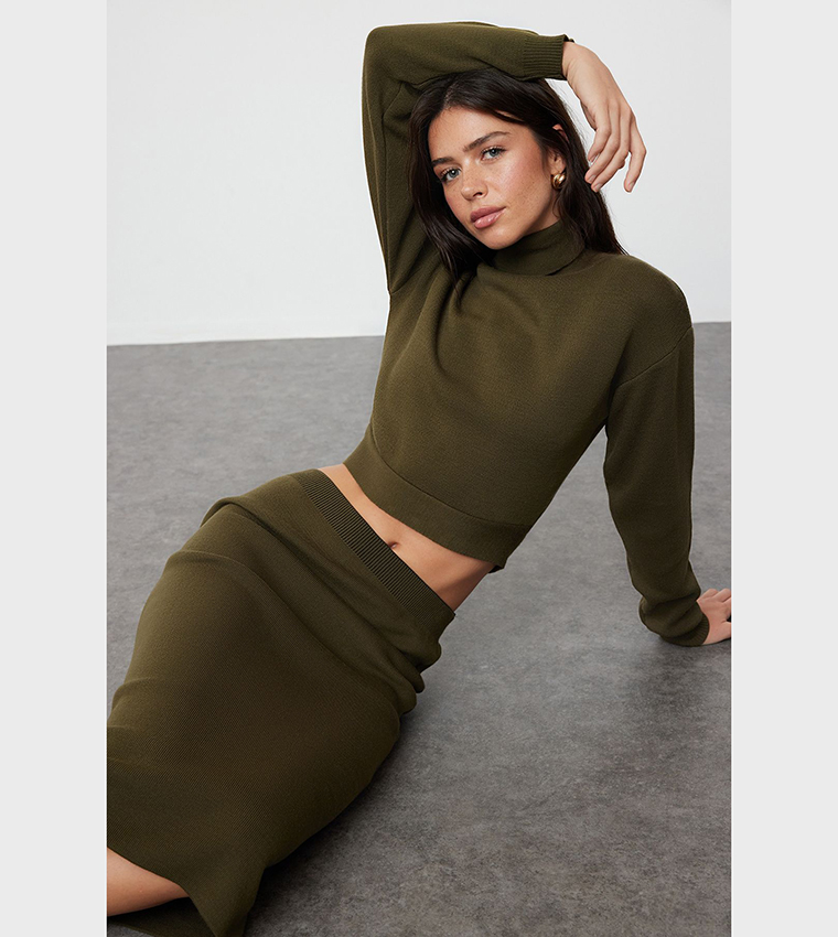 Buy Trendyol Knitted Midi Pencil Skirt In Khaki 6thStreet Bahrain