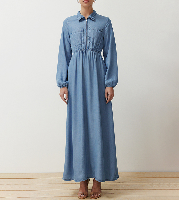 Buy Trendyol Pocket Detail Denim Maxi Dress In Blue 6thStreet Oman
