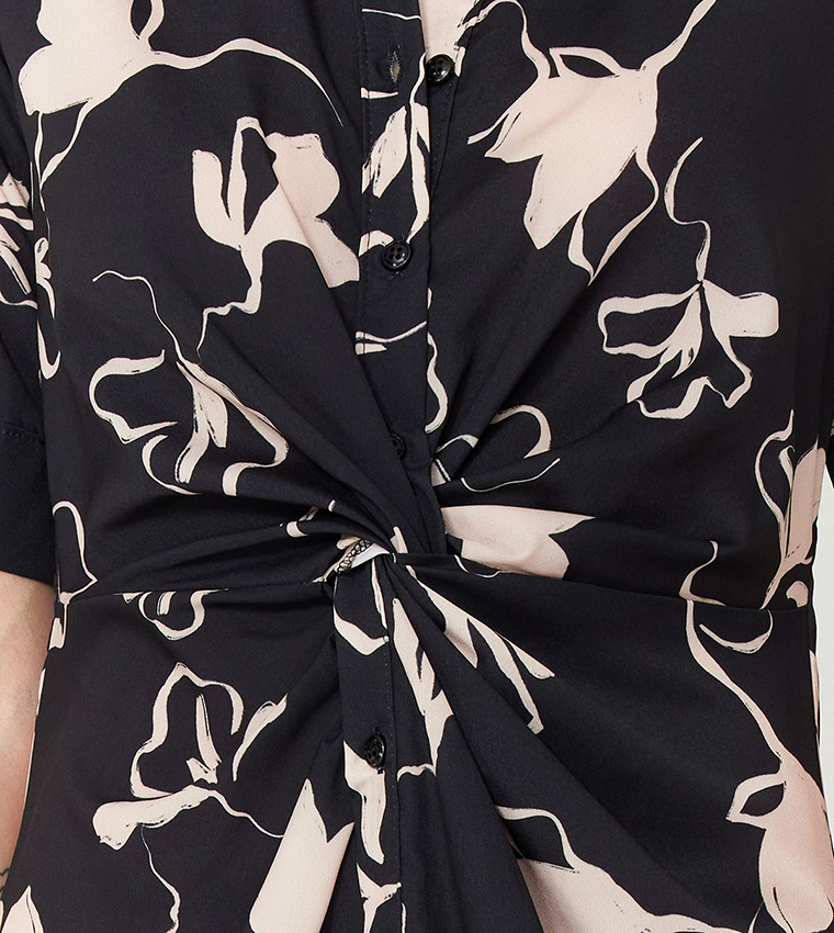 Printed Short Sleeves Midi Shirt Dress