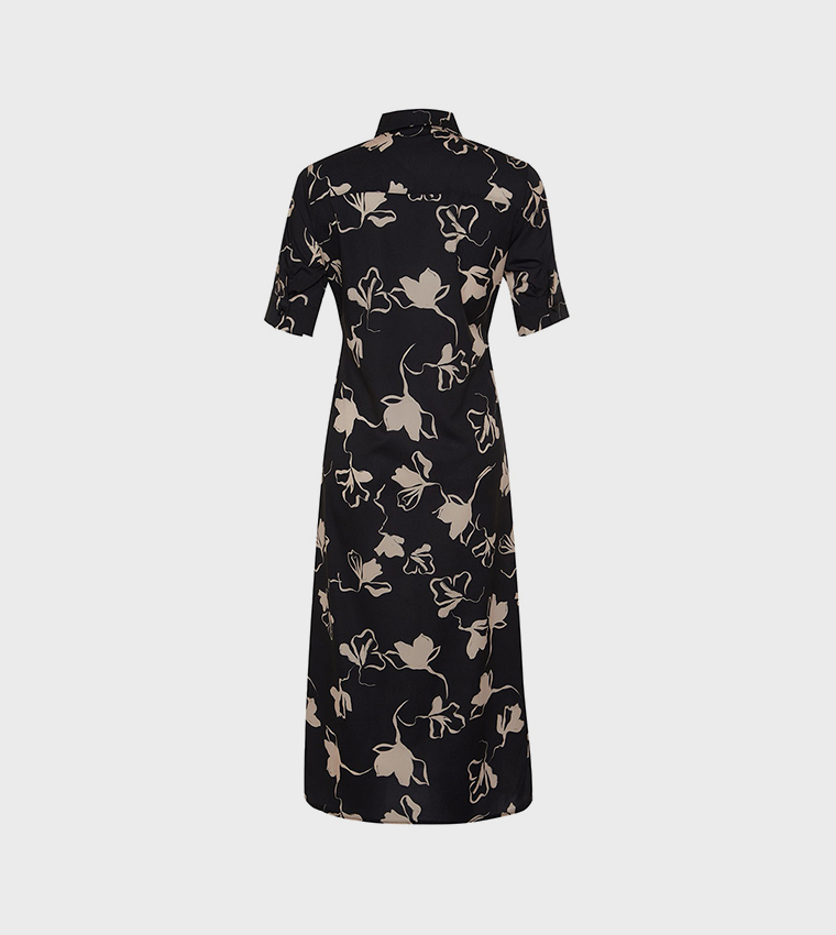 Printed Short Sleeves Midi Shirt Dress