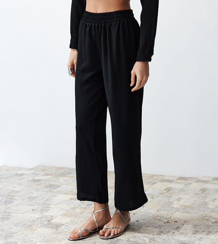 Crinkled Collared Top and Bottom Set