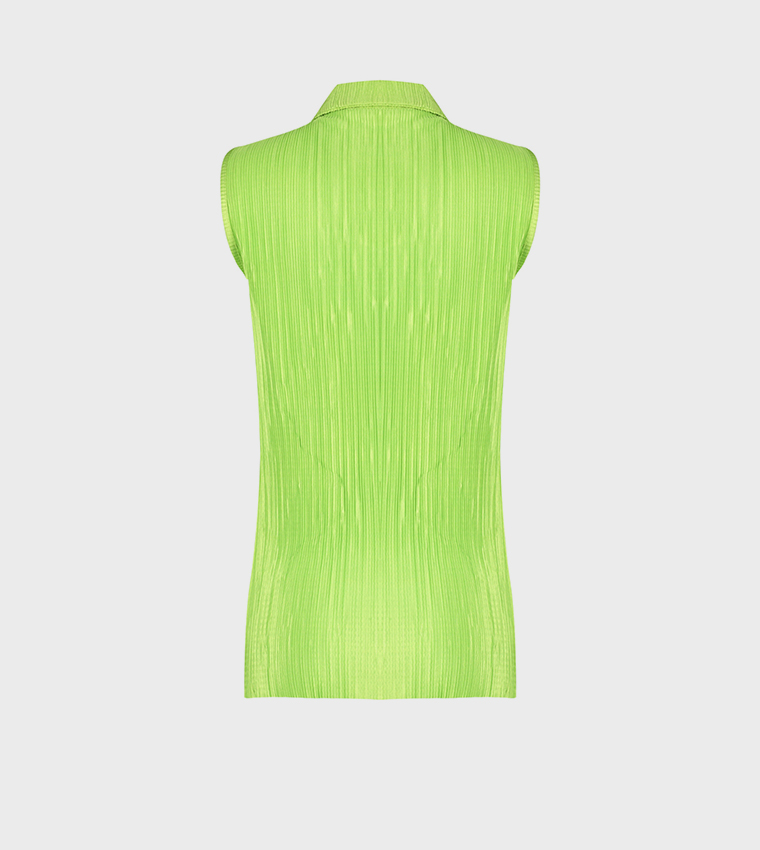 Plisse Polo Neck Sleeveless Top