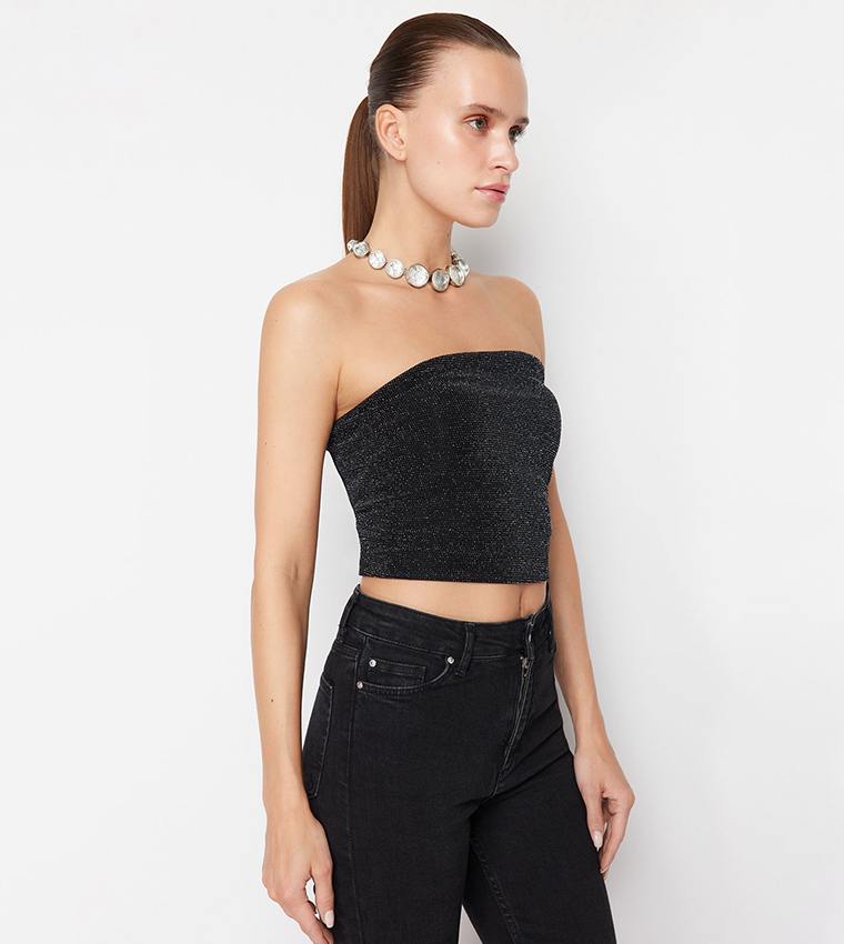 Embellished Strapless Crop Top