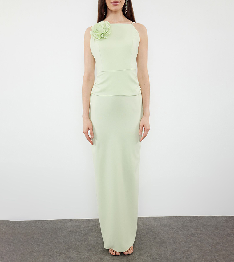 Applique Detail Strappy Evening Dress