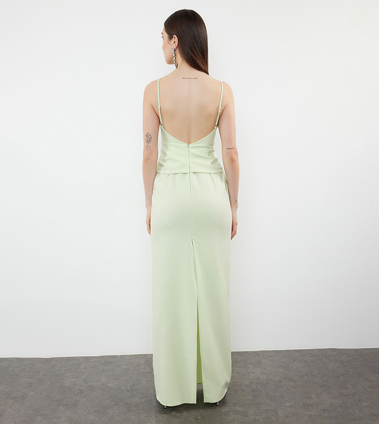 Applique Detail Strappy Evening Dress