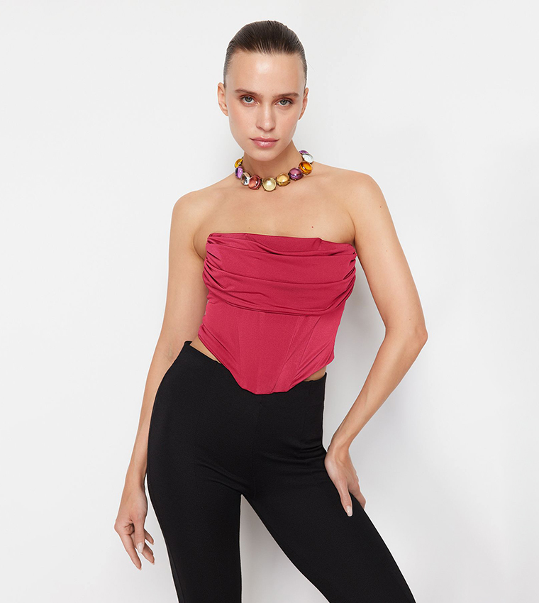 Corset Detail Strapless Bustier Top