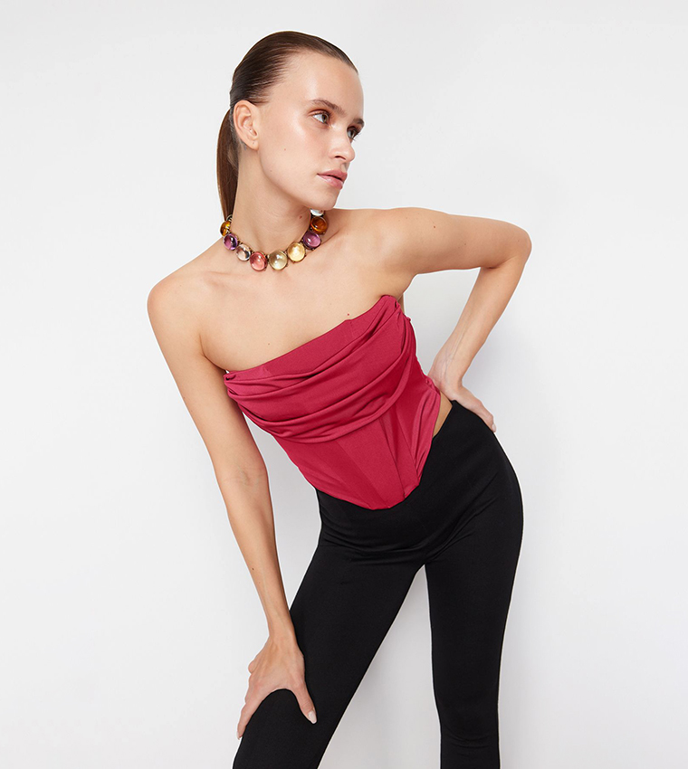 Corset Detail Strapless Bustier Top