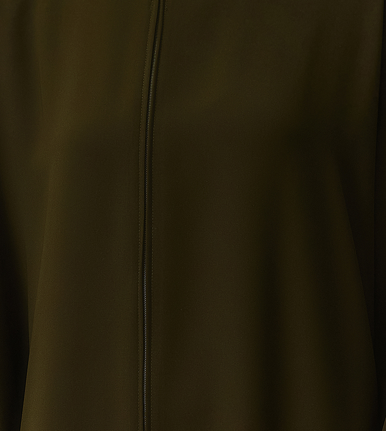Solid Zip-Through Woven Abaya