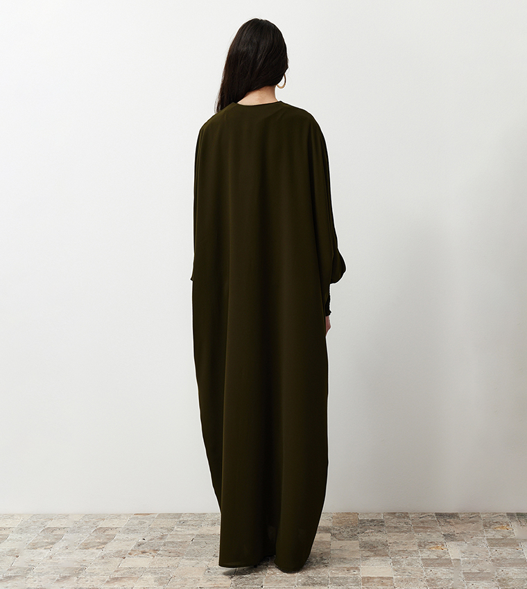 Solid Zip-Through Woven Abaya